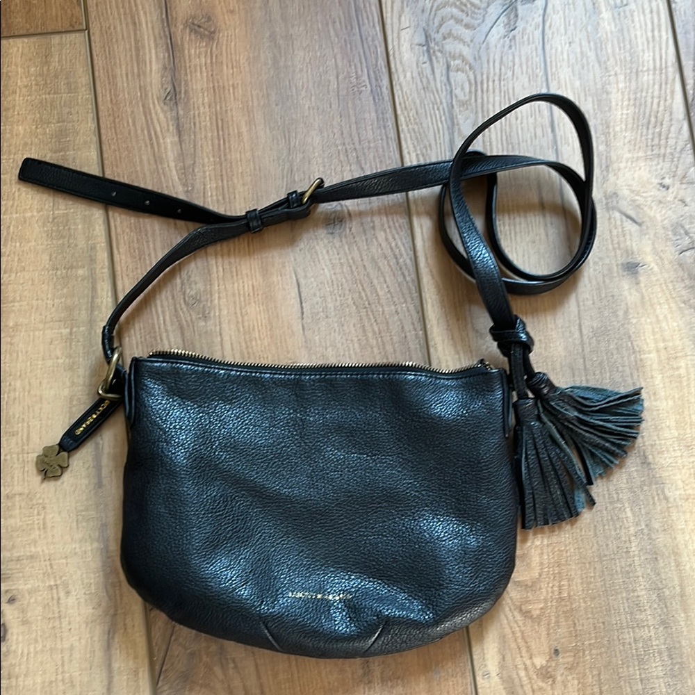 Lucky Brand Black Pebbled Leather Crossbody Bag with Tassel